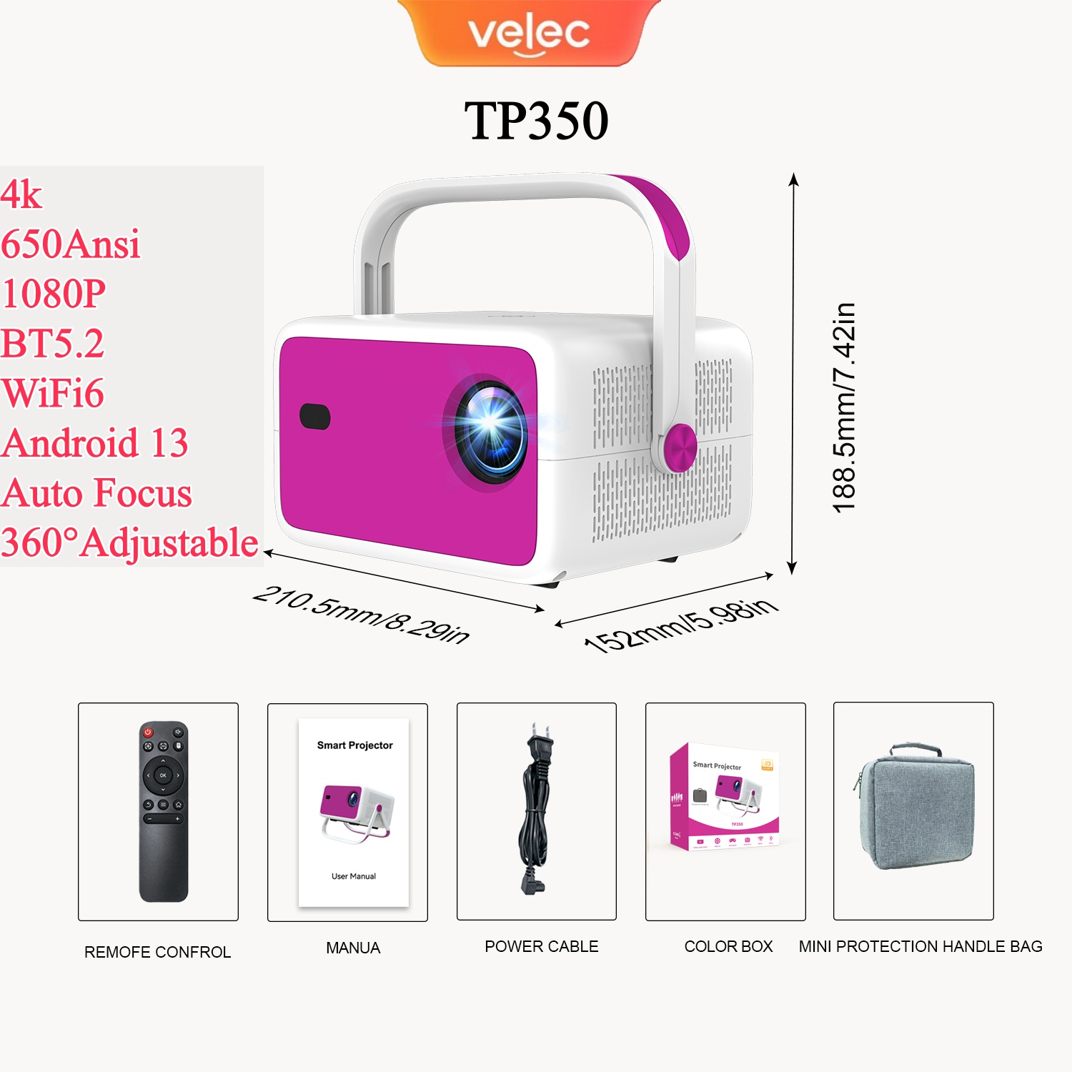 4K Smart Projector Android 11 Wifi 6 - Velec 4K 1080P HDプロジェクター 650 ANSIルーメン