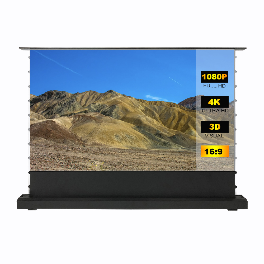 Projector Screen 120 Inch Motorized Ambient - 高品質120インチ4K電動フロア昇降式プロジェクタースクリーン、環境光反射抑制、16:9対応、短焦点対応、ポータブル