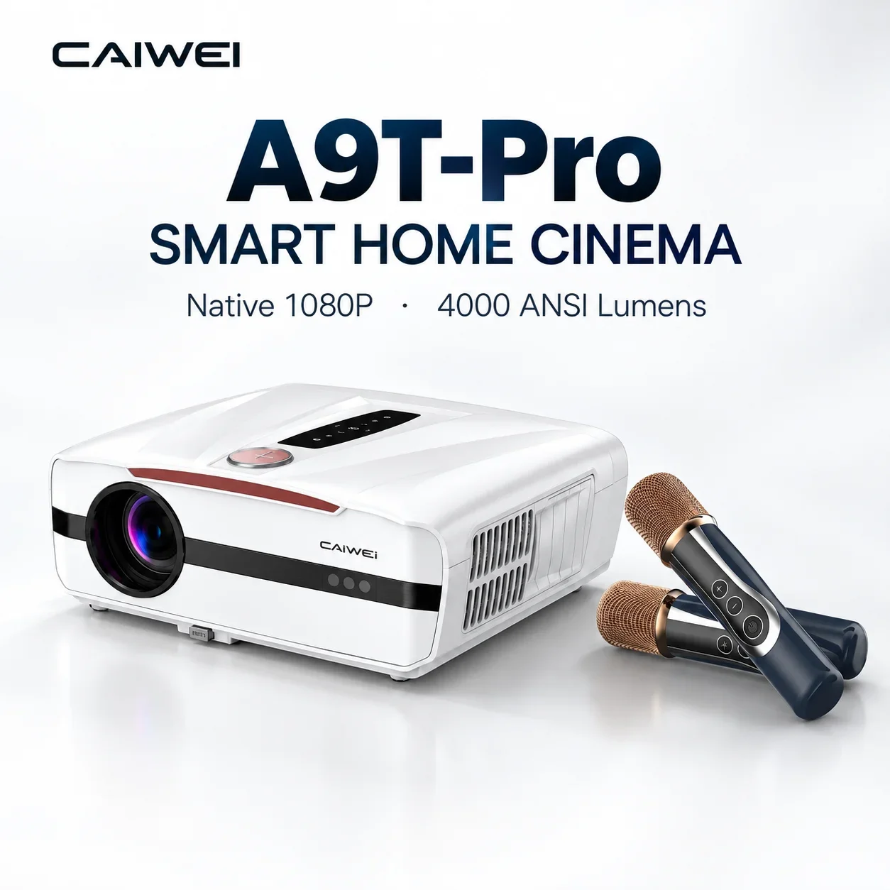 Auto Focus Keystone Correction Projector - 新A9Tスマートプロジェクター。4000ANSIルーメン、ネイティブ1080P、4K対応、オートフォーカス、自動台形補正、HDR10+、Android 12、Wi-Fi 6を搭載。ホームシアターに最適。