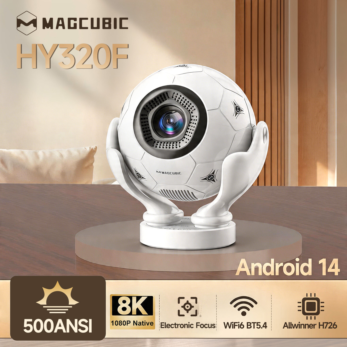 Auto Focus Keystone Correction Projector - Magcubic ボイスコントロールプロジェクター HY320F 500Ansi Android 14
