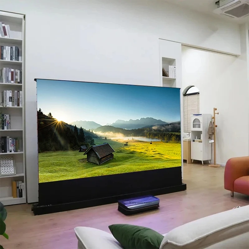 Projector Screen 120 Inch Motorized Ambient - 120インチ電動フロア昇降式ALRプロジェクタースクリーン、電動タブテンション、UST環境光除去、4K 8K 3Dホームシアター対応