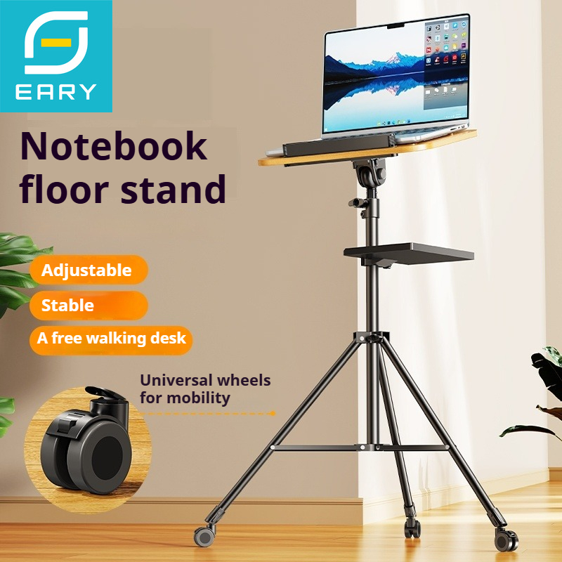 木製ノートパソコン三脚、ホイール付きプロジェクターホルダー、 - Projector Floor Stand Tripod Adjustable のレビューと価格