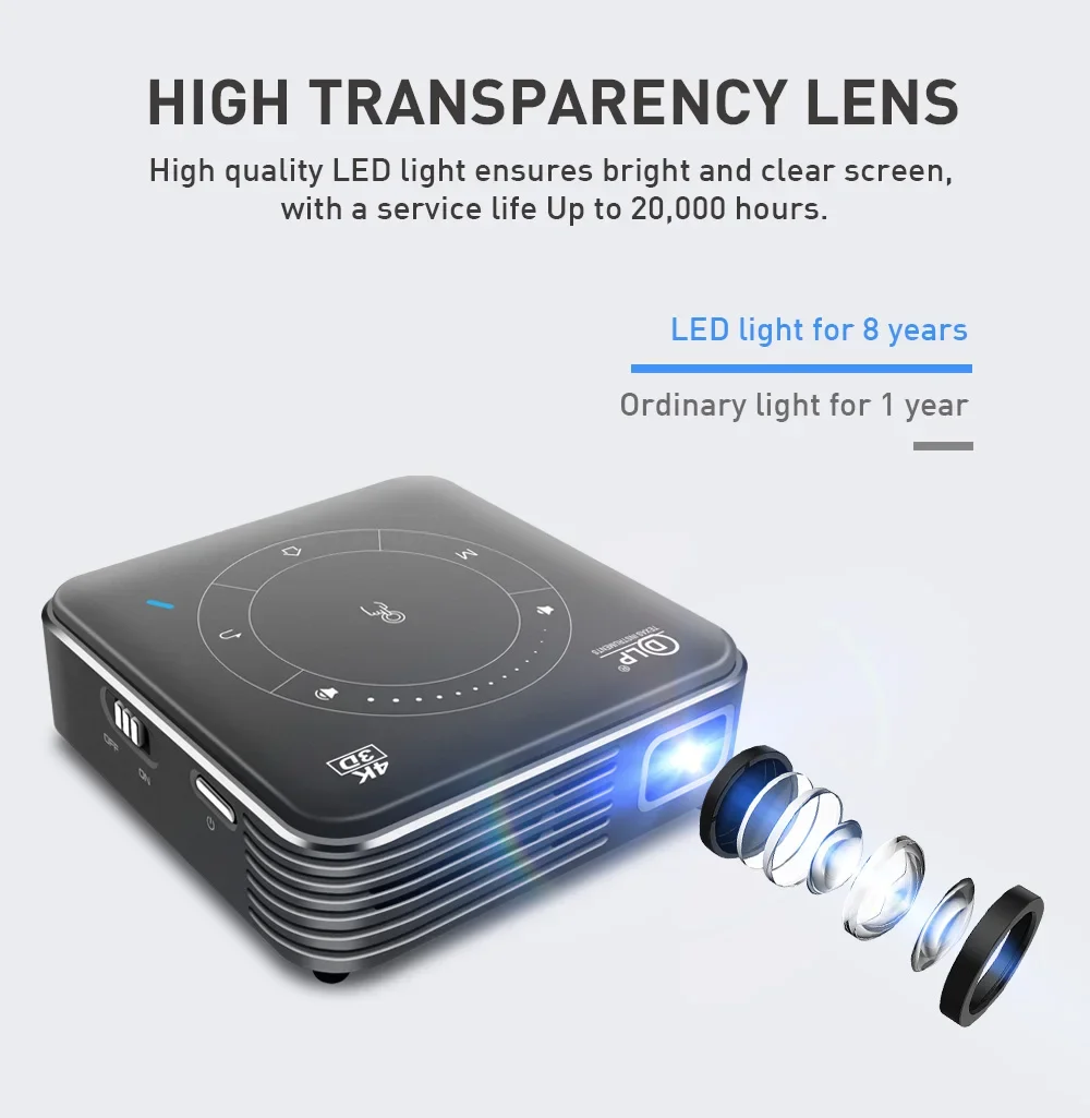 ミニ 3D ポータブルプロジェクター 4K DLP Andr - Mini Portable Projector Rechargeable Battery のレビューと価格