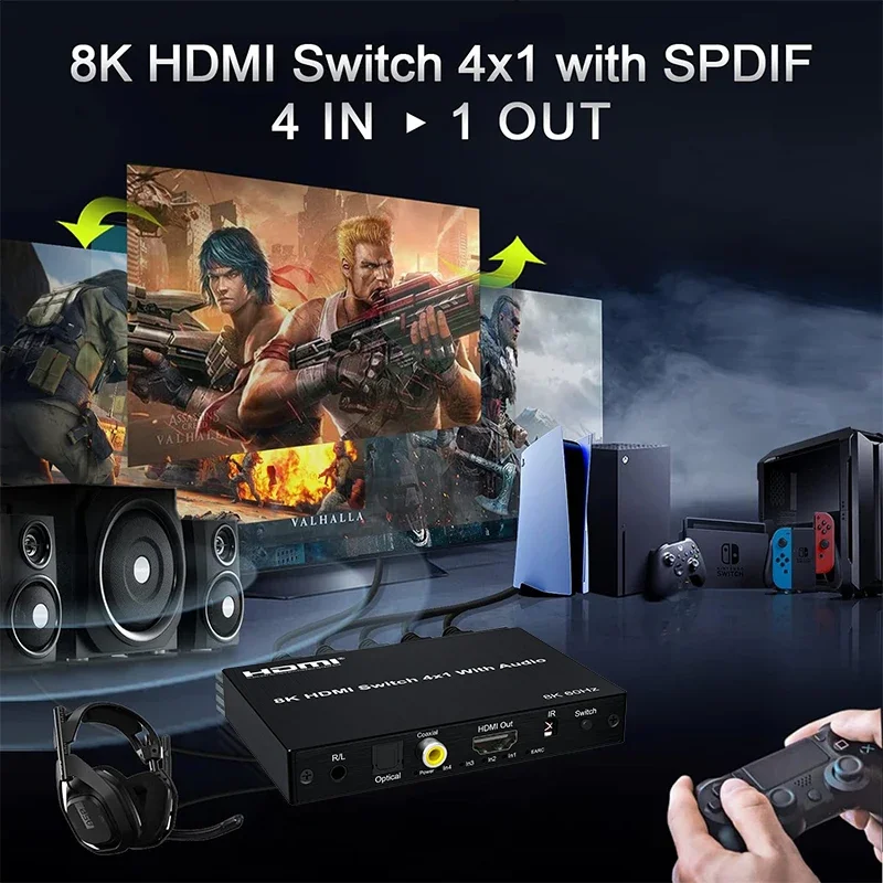 8K 60Hz HDスイッチ 4入力1出力 eARCオーディ - Optical Audio Hdmi Earc Extractor のレビューと価格