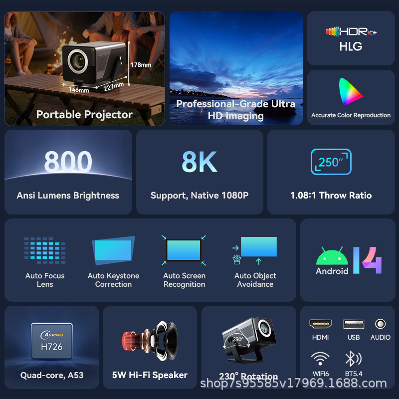 LGOODVIN X7AR スマートプロジェクター。800A - Auto Focus Keystone Correction Projector のレビューと価格