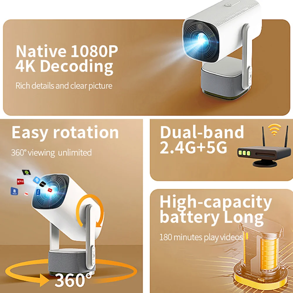 ミニプロジェクター 充電式バッテリー搭載 1080P スマー - Mini Portable Projector Rechargeable Battery のレビューと価格