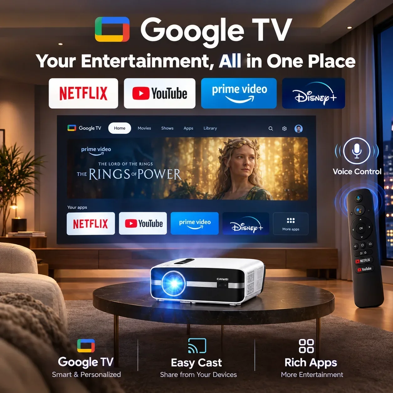 新A9S 4K 4000ANSIプロジェクター、Google - Auto Focus Keystone Correction Projector のレビューと価格